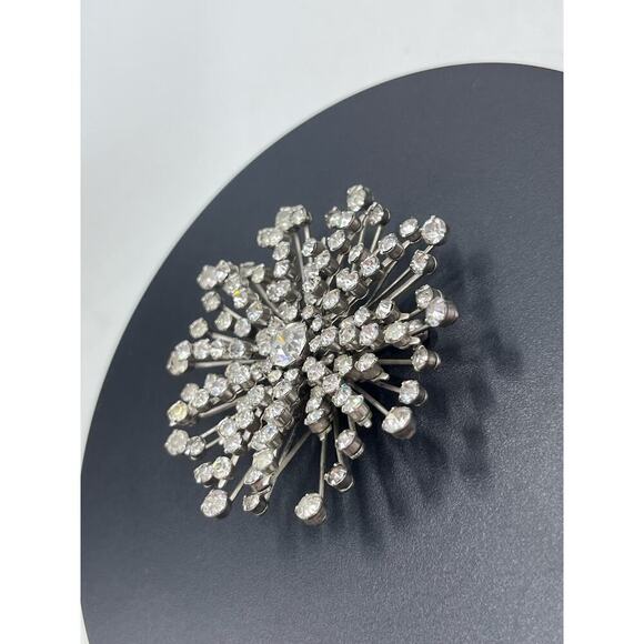Sputnik Vintage Starburst Cluster Pin Brooch‎ Bright Sparkling Clear Rhinestones - Picture 5 of 9